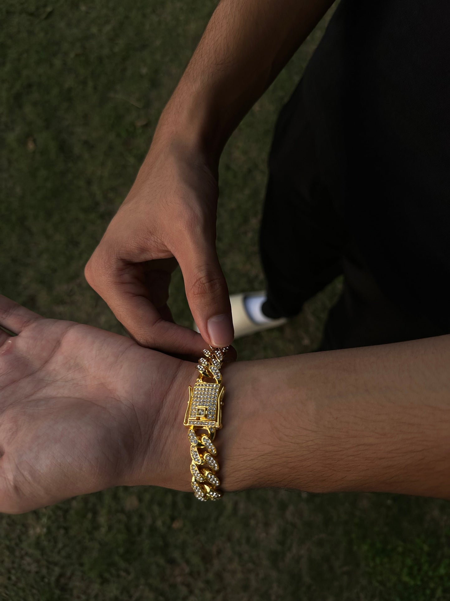 Double Link Golden Iced Out Bracelet