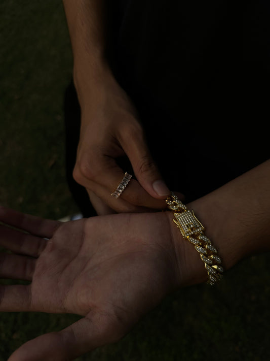 Double Link Golden Iced Out Bracelet